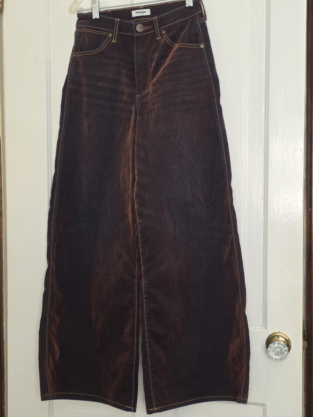 Wrangler Brown Denim Jeans with Gold Stitching